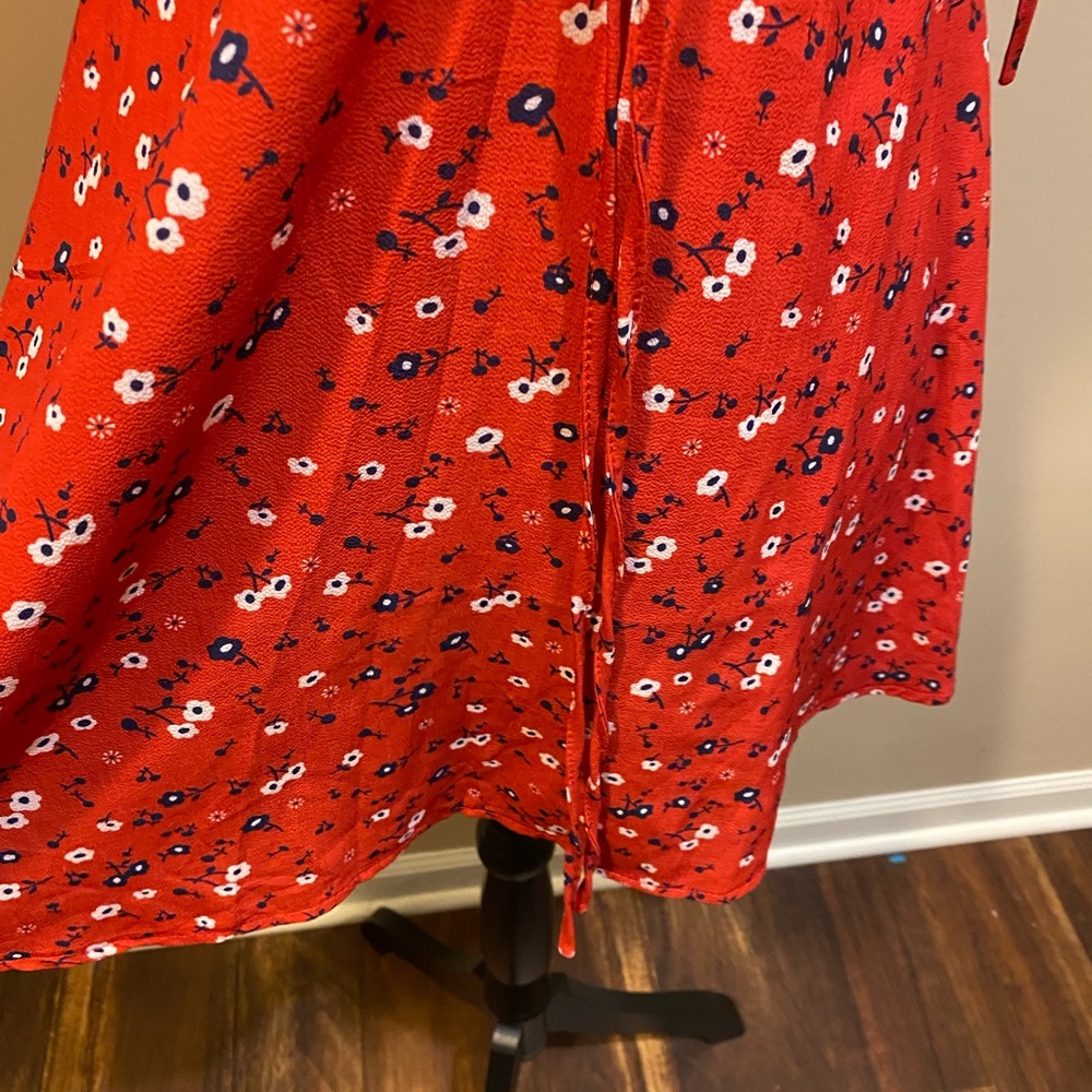Princess Polly Red Floral Tie Mini V-Neck Dress - Picture 7 of 14